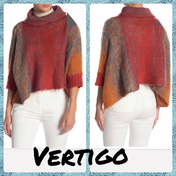 Vertigo orange Cowl Neck Boxy 3/4 Dolman sleeve Sweater. Fall colors. Wool blend - Picture 1 of 9